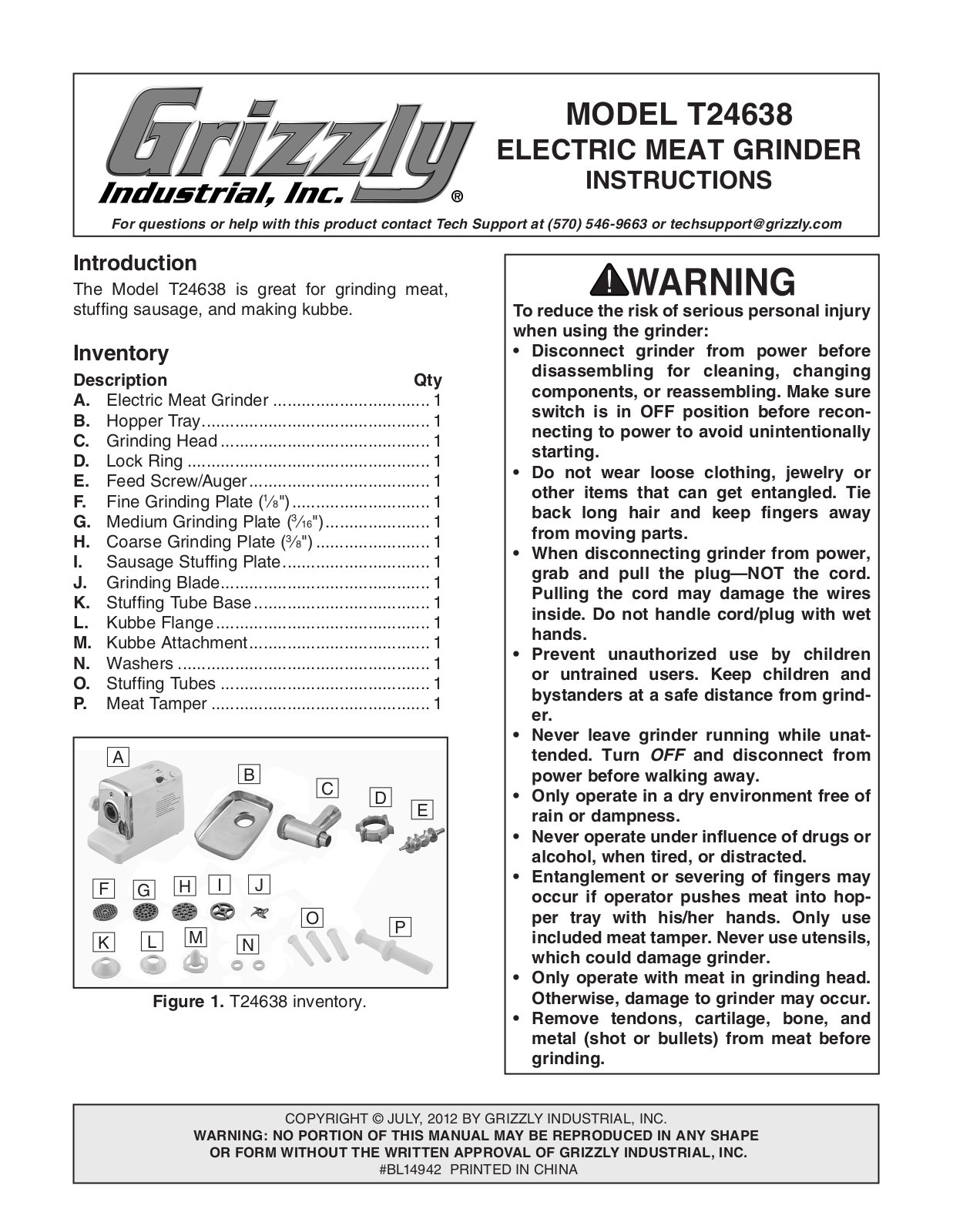 Grizzly T24638 User Manual