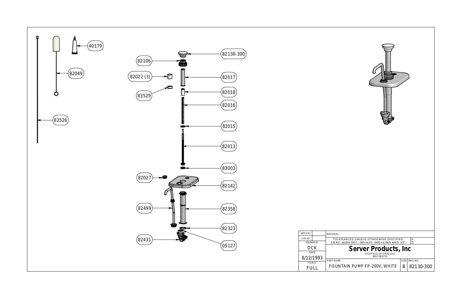 Server Products FP-200V 82130 Parts List