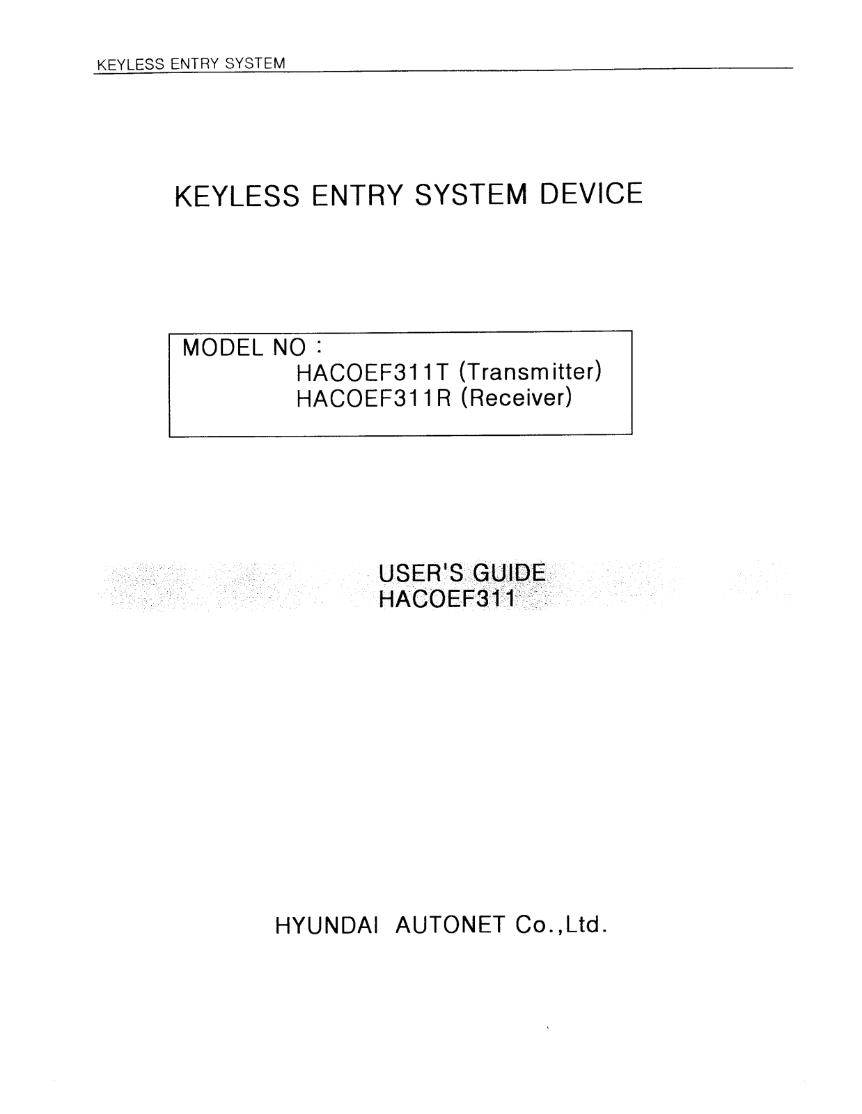 Hyundai HACOEF311T Users Manual