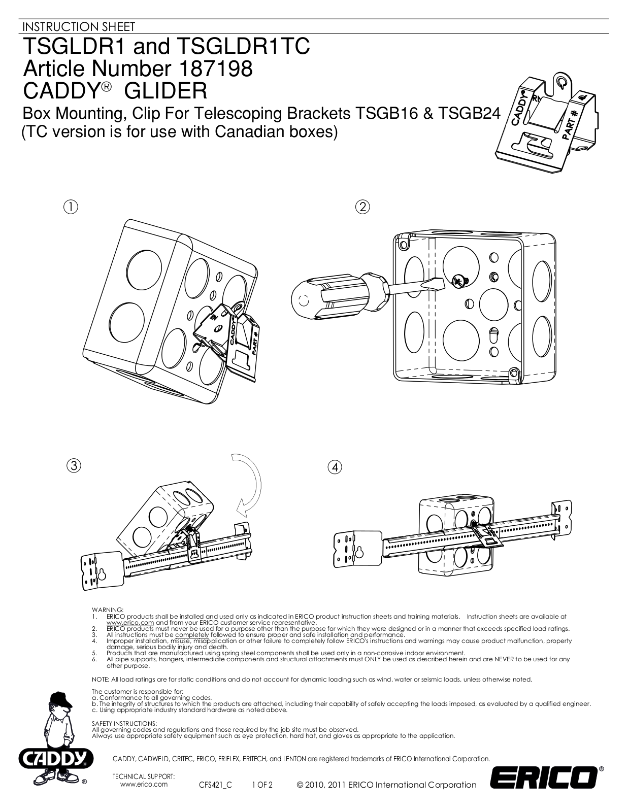 ERICO GLIDER Electrical Box Attachment User Manual