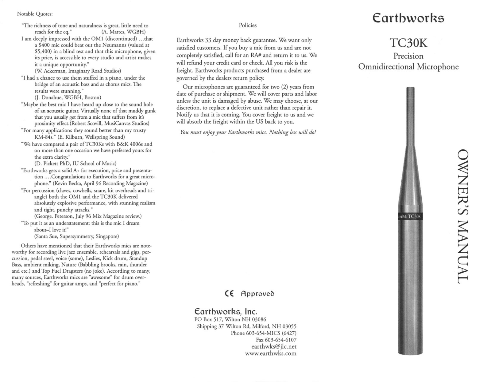 Earthworks TC30K User Manual