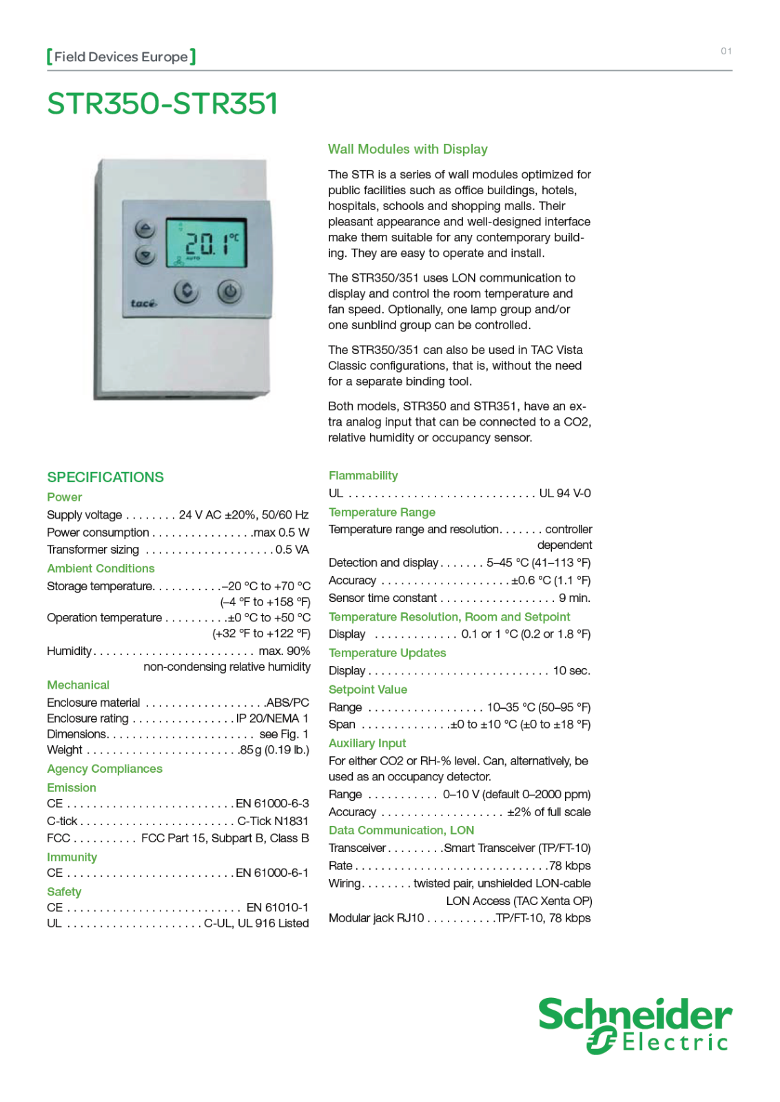 Schneider Electric STR350, STR351 Data Sheet