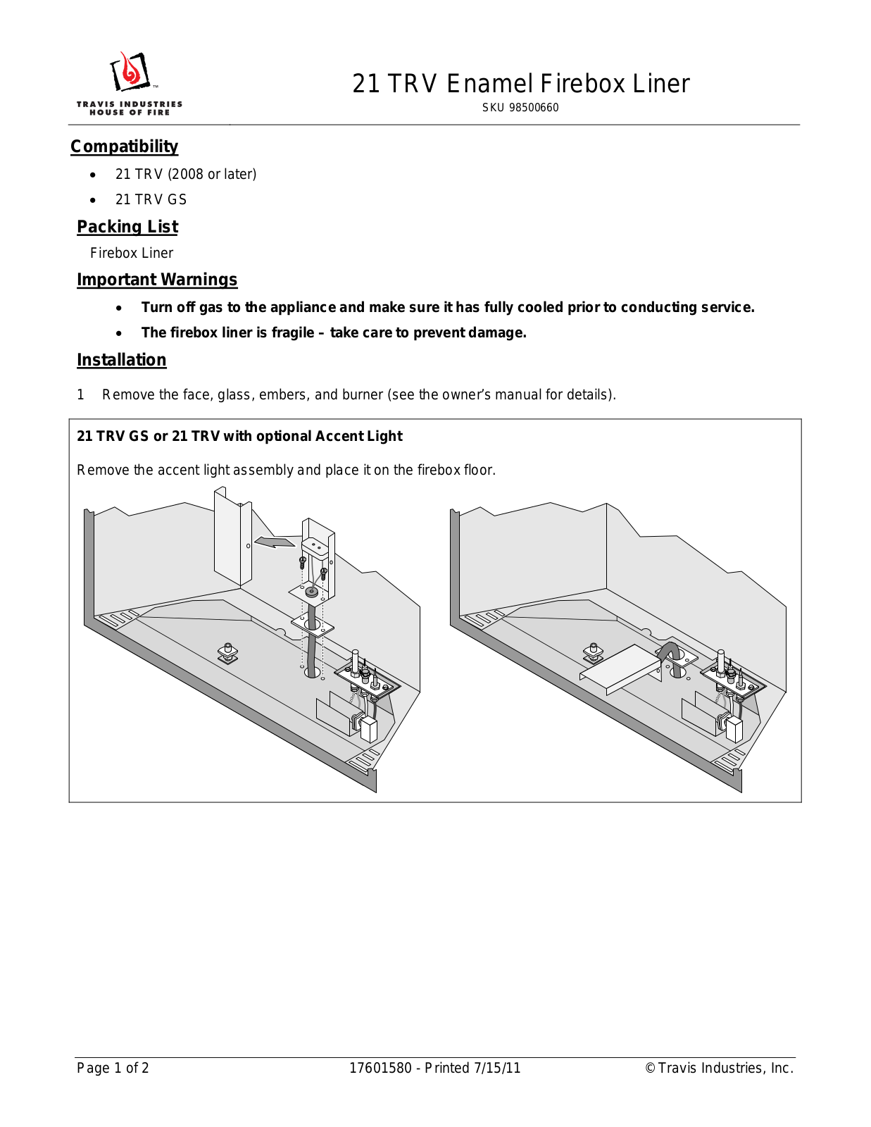 Avalon Firestyles TRV User Manual