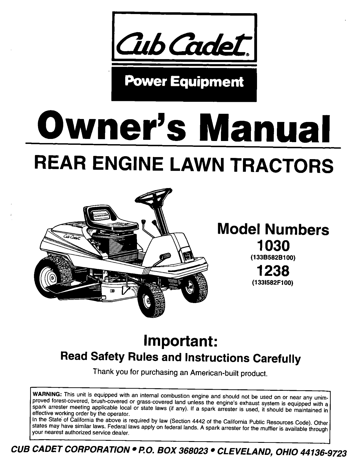 Cub Cadet 1030, 1238 User Manual