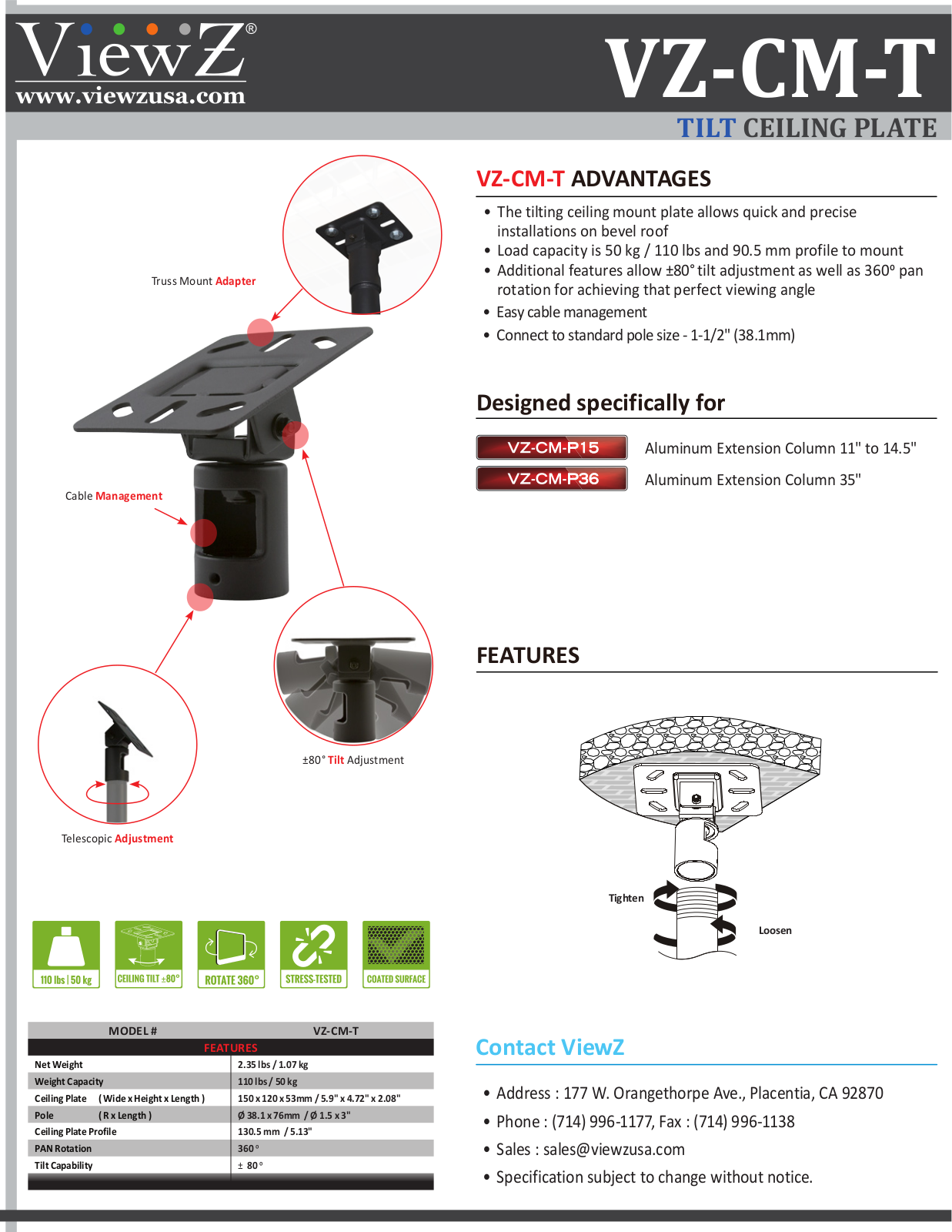 ViewZ VZ-CM-T Specsheet