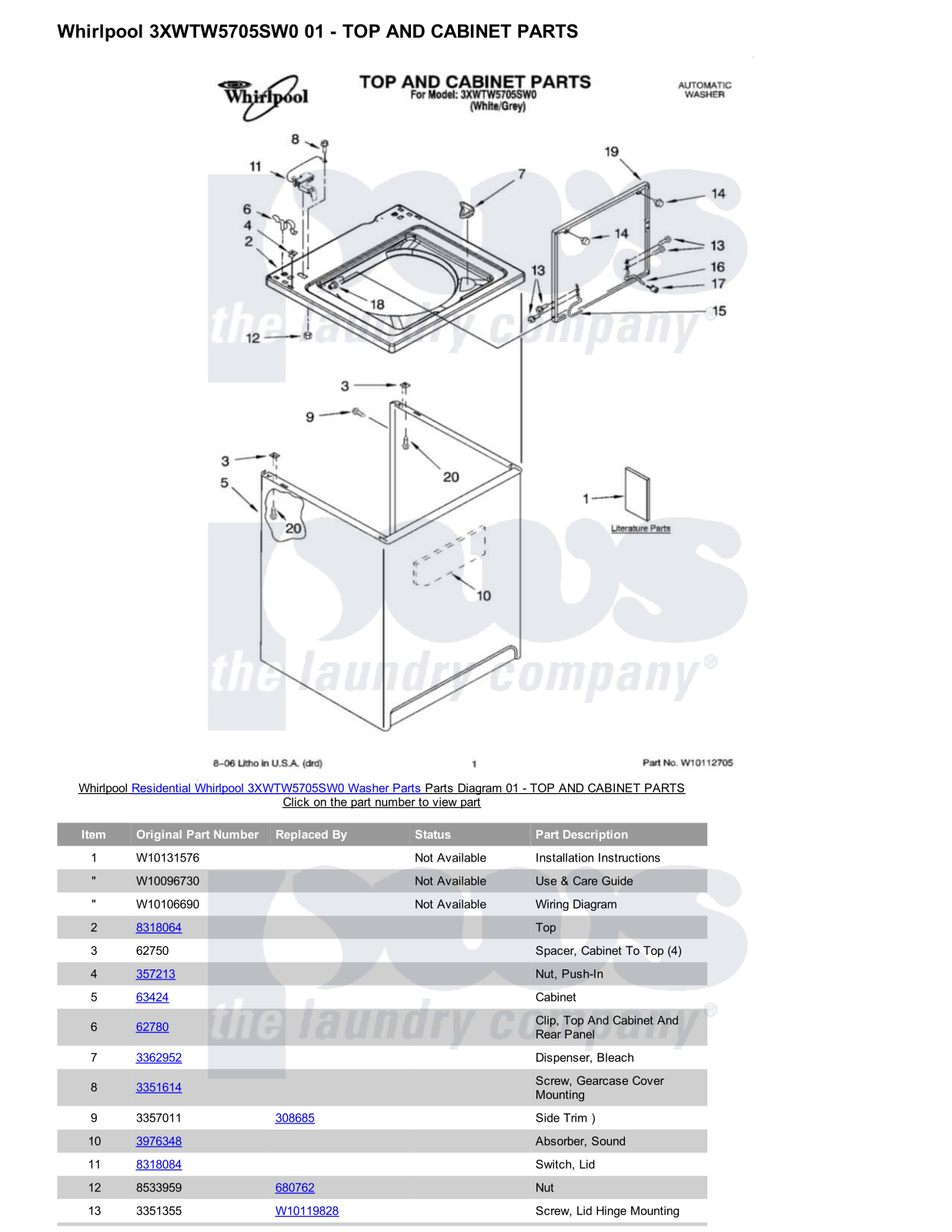 Whirlpool 3XWTW5705SW0 Parts Diagram