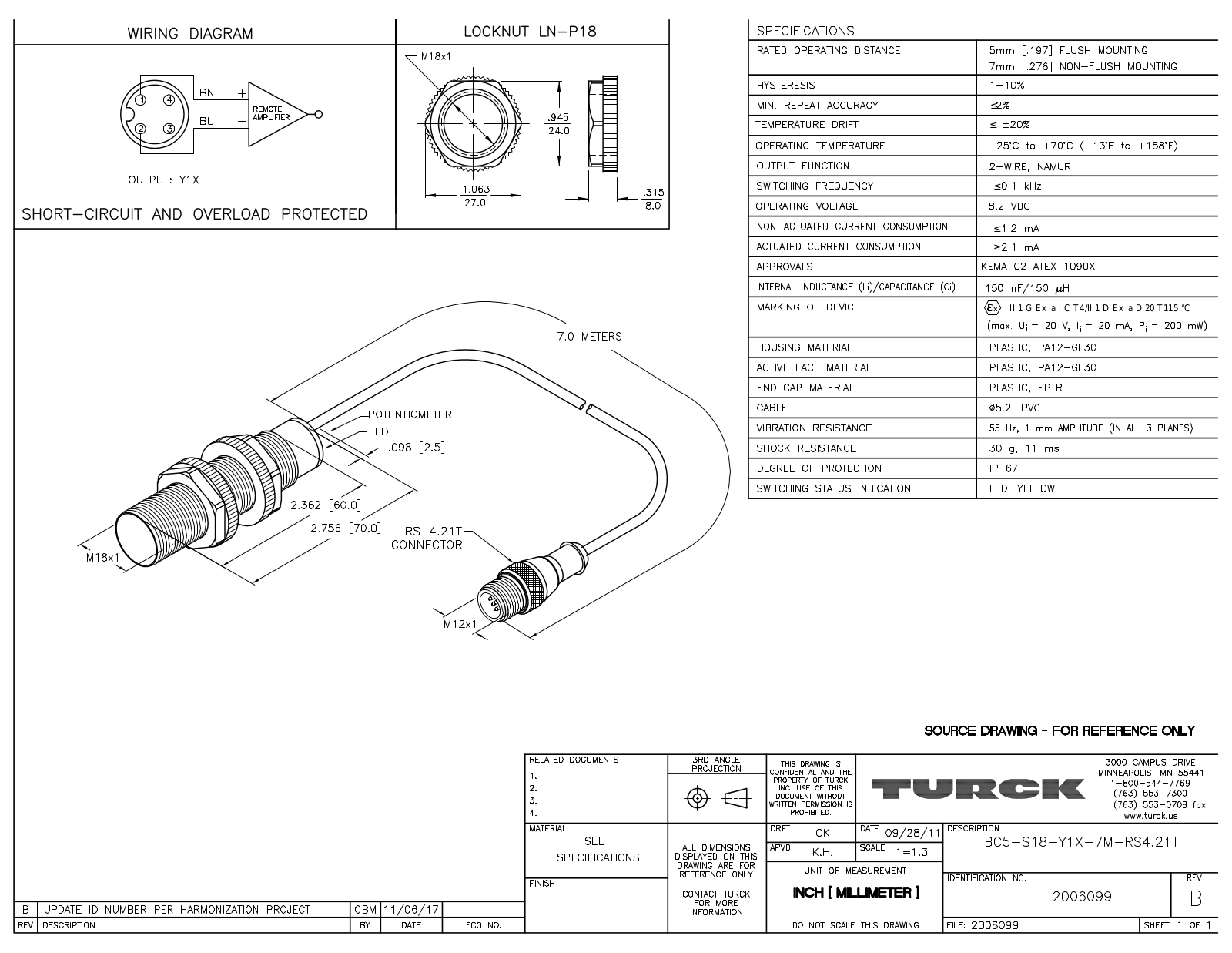 Turck BC5-S18-Y1X-7-RS4.21T Data Sheet