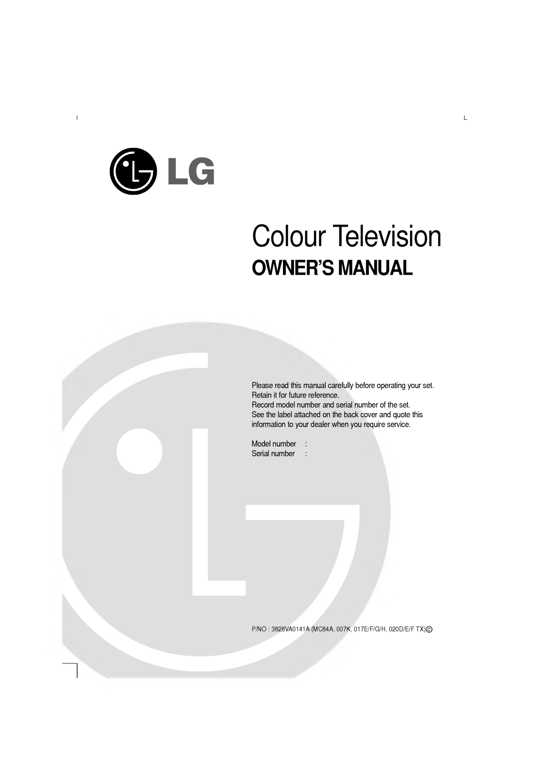 LG CA-21D33EW, CT-20D33E, CF-14S14EN, CF-20S14ET, CT-20K40E User Manual