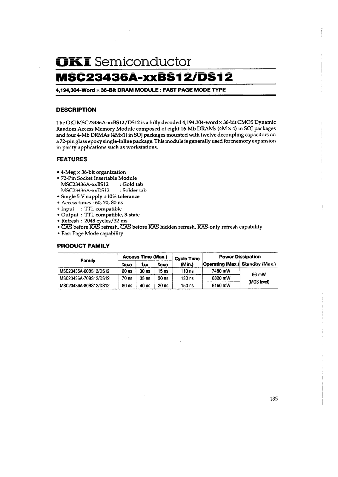 OKI MSC23436A-80BS12, MSC23436A-60BS12, MSC23436A-60DS12, MSC23436A-70BS12, MSC23436A-80DS12 Datasheet