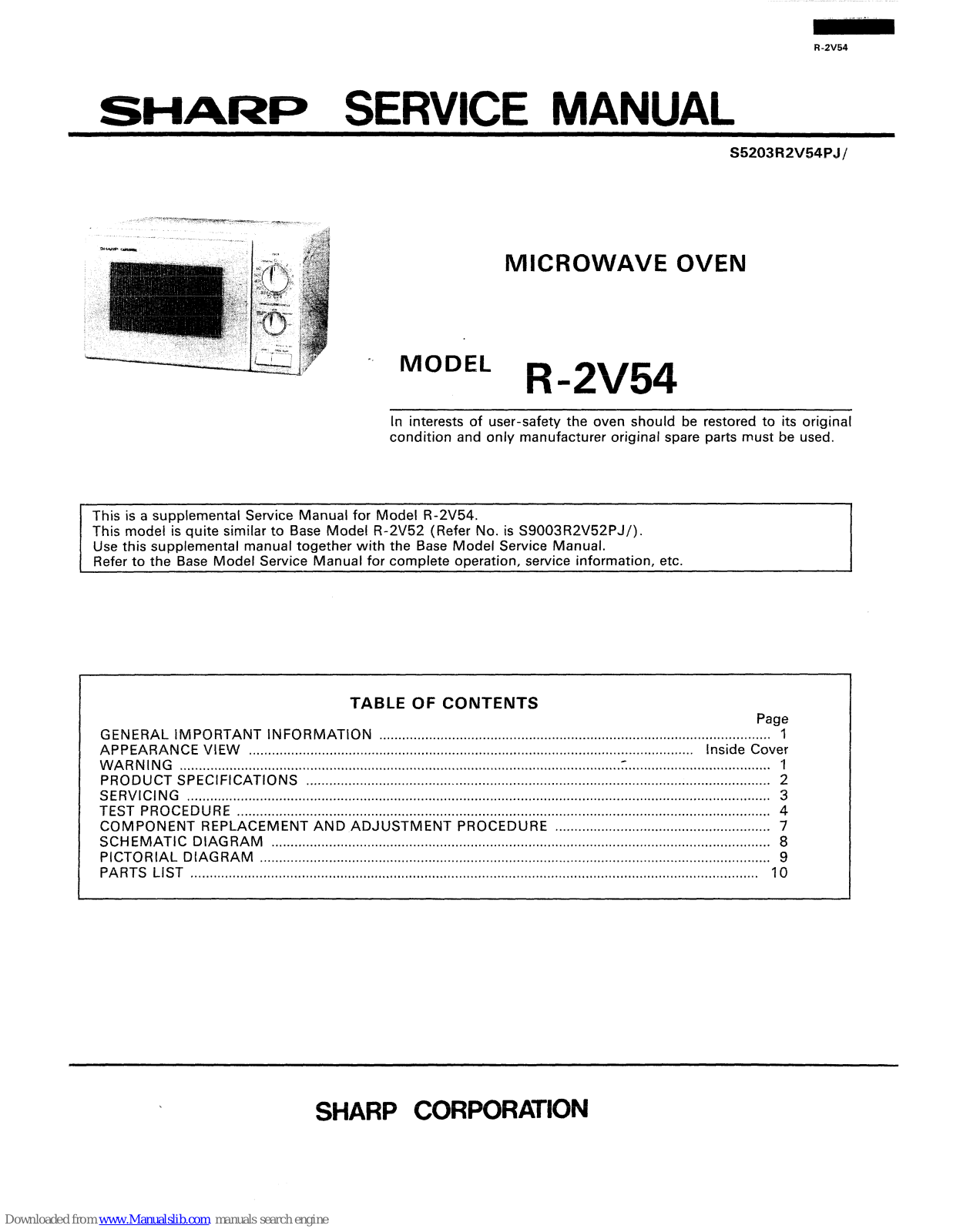 Sharp R-2V54 Service Manual - ManualMachine.com