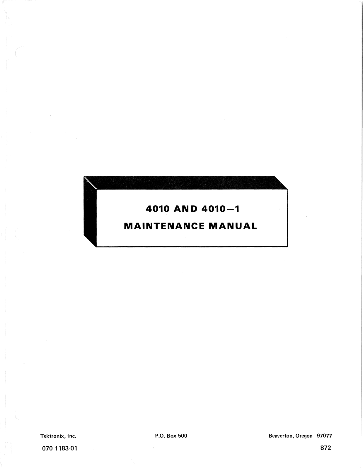 Tektronix 4010, 4010-1 Maintenance Manual