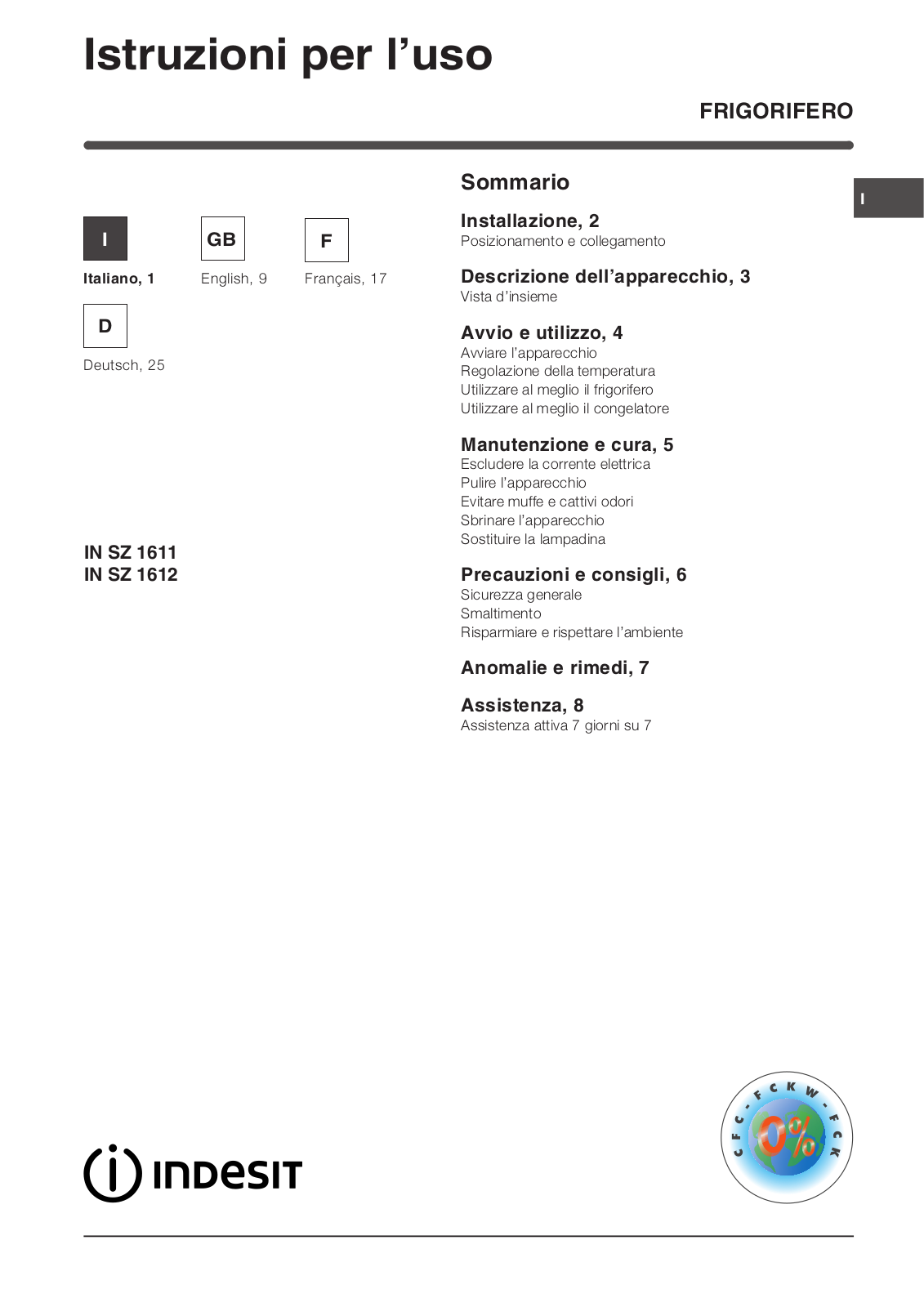 INDESIT IN SZ 1632 User Manual