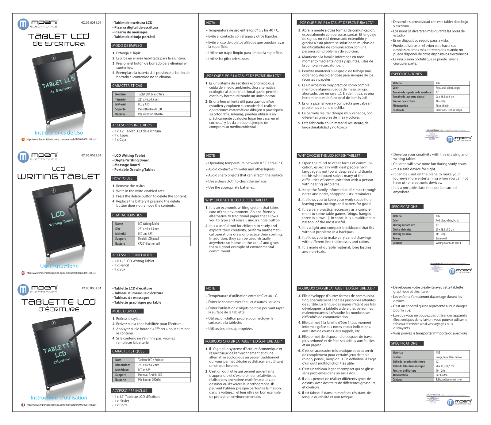 imperii electronics LCD Writing Tablet Instruction Manual