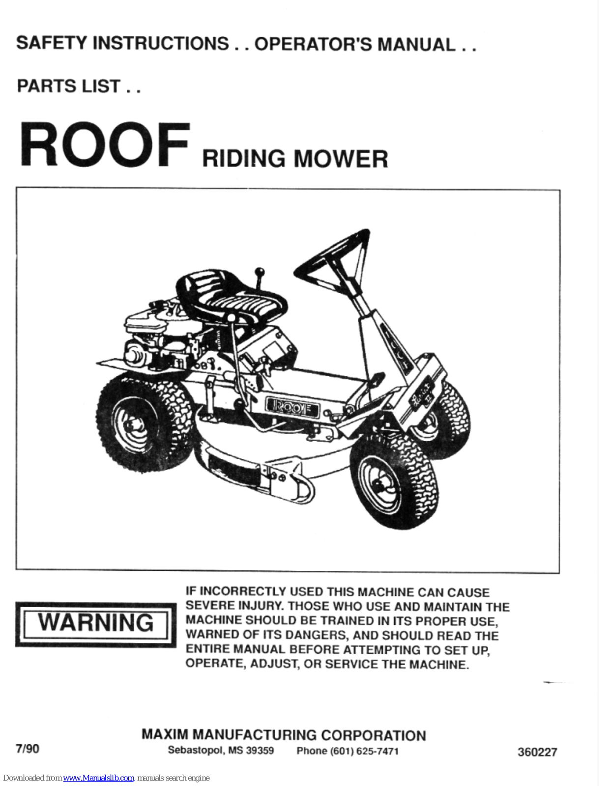 Maxim Roof Lariat II Operator Manual