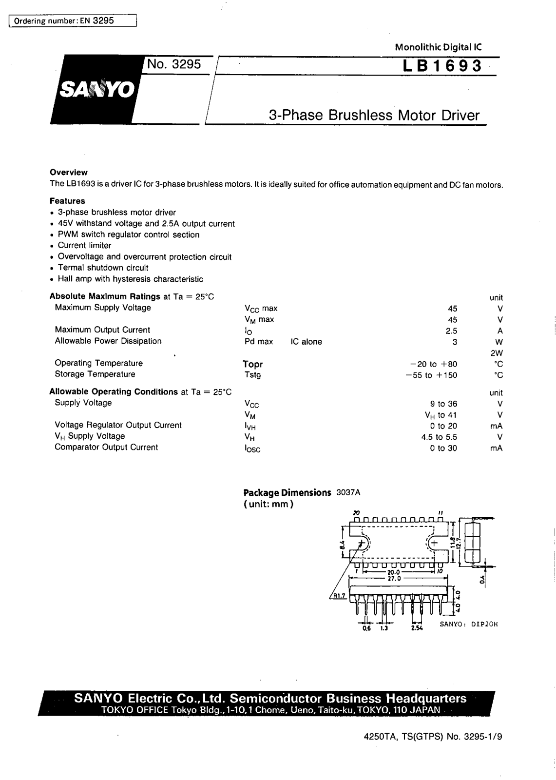 SANYO LB1693 Datasheet