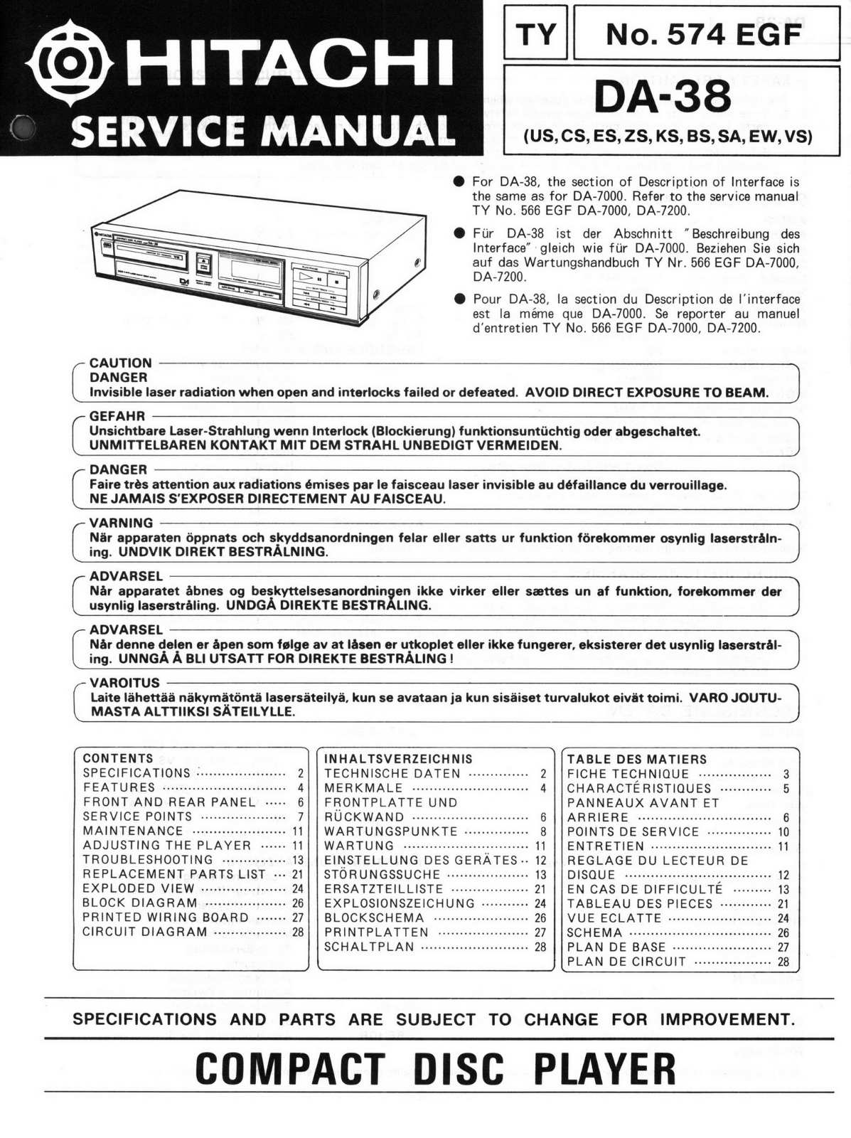 Hitachi DA-38 Service Manual