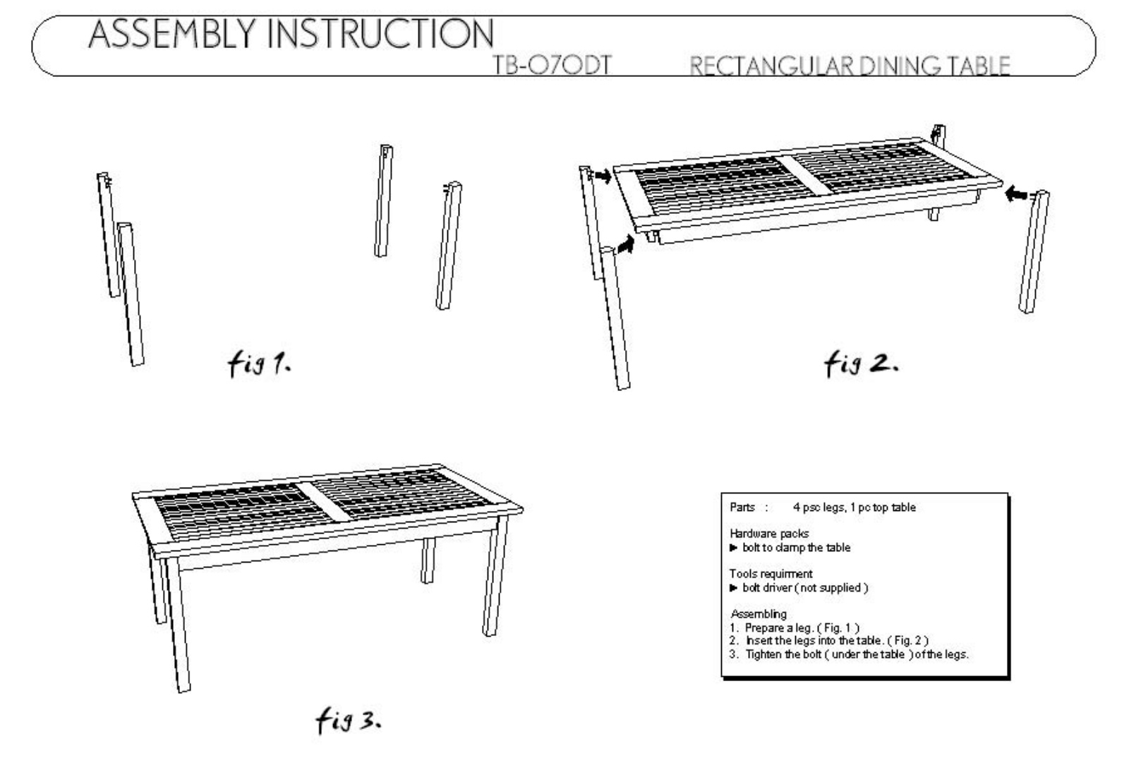 Anderson TB070DTR Assembly Guide