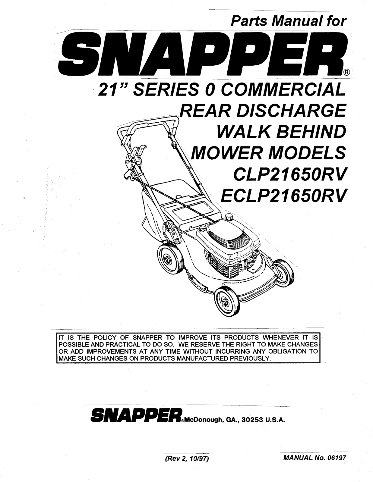 Snapper ECLP21650RV, CLP21650RV User Manual