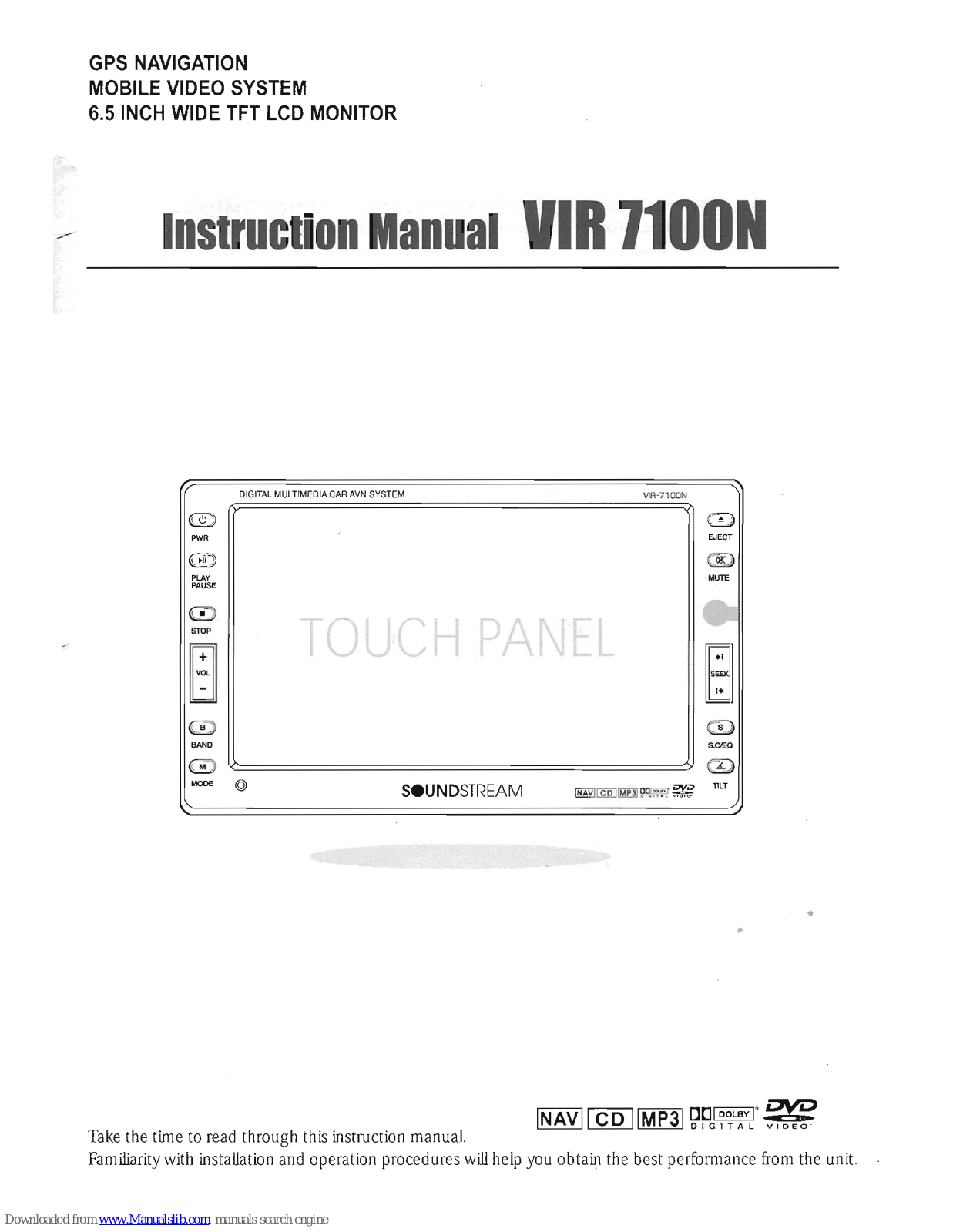 Soundstream VIR 7100N Instruction Manual