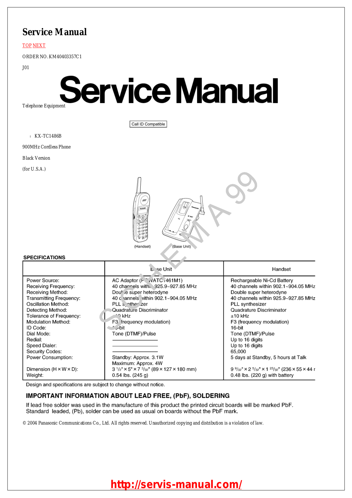 panasonic KX-TC1486B Service Manual