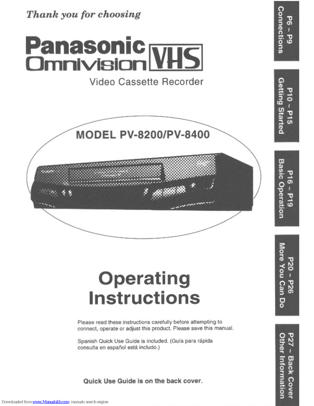 Panasonic Omnivision PV-8400, Omnivision PV-8200 Operating Instructions Manual