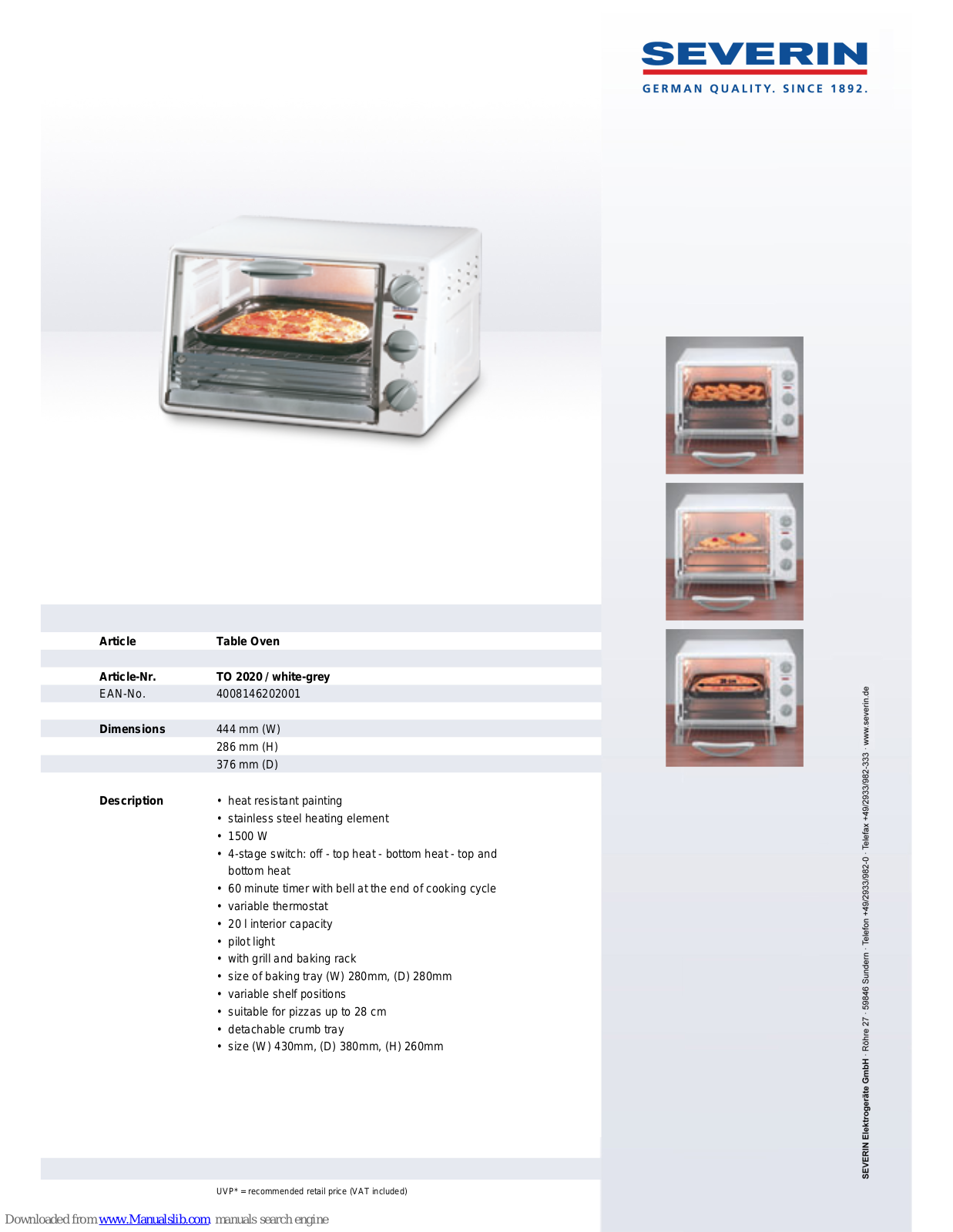 SEVERIN GOURMET-BACK TO 2020, TO 2020 Datasheet