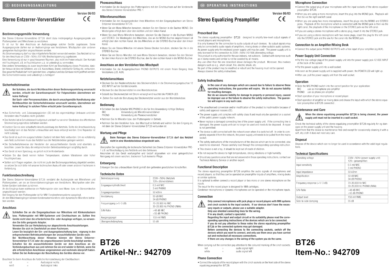 B-Tech BT26 User guide