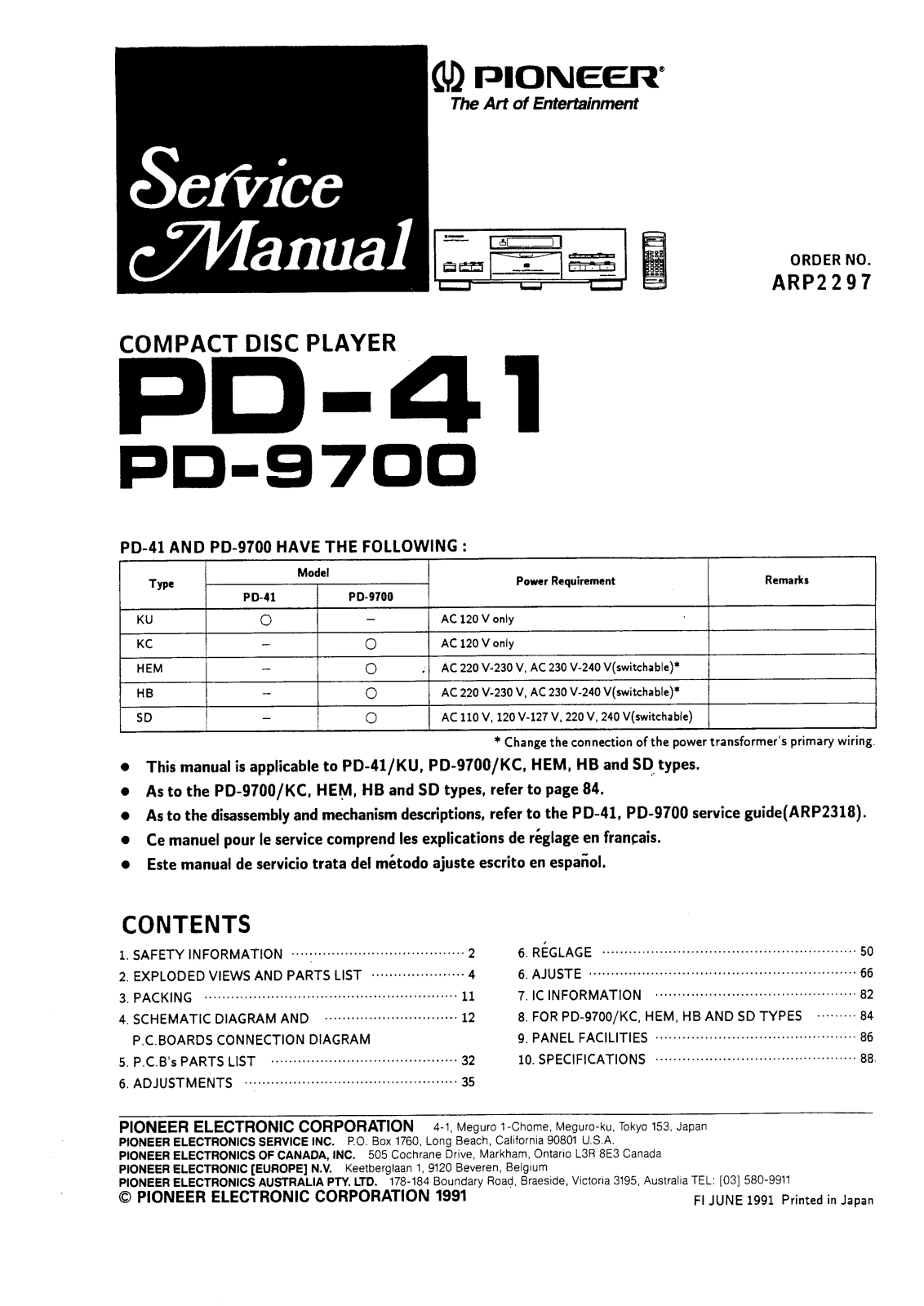 Pioneer PD-41, PD-9700 Service manual
