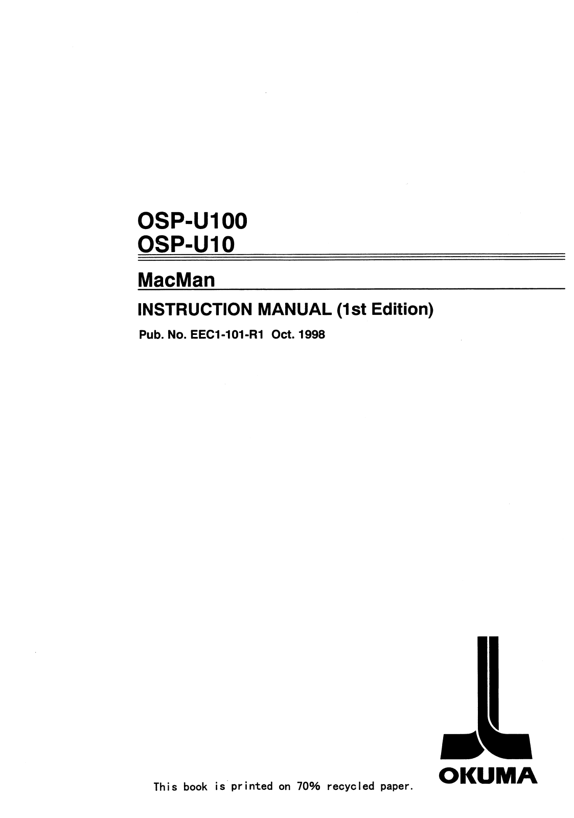 okuma OSP-U100, OSP-U10 Instruction Manual