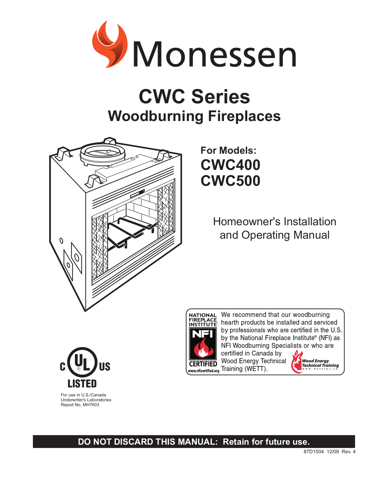 Monessen Hearth CWC500, CWC400 User Manual