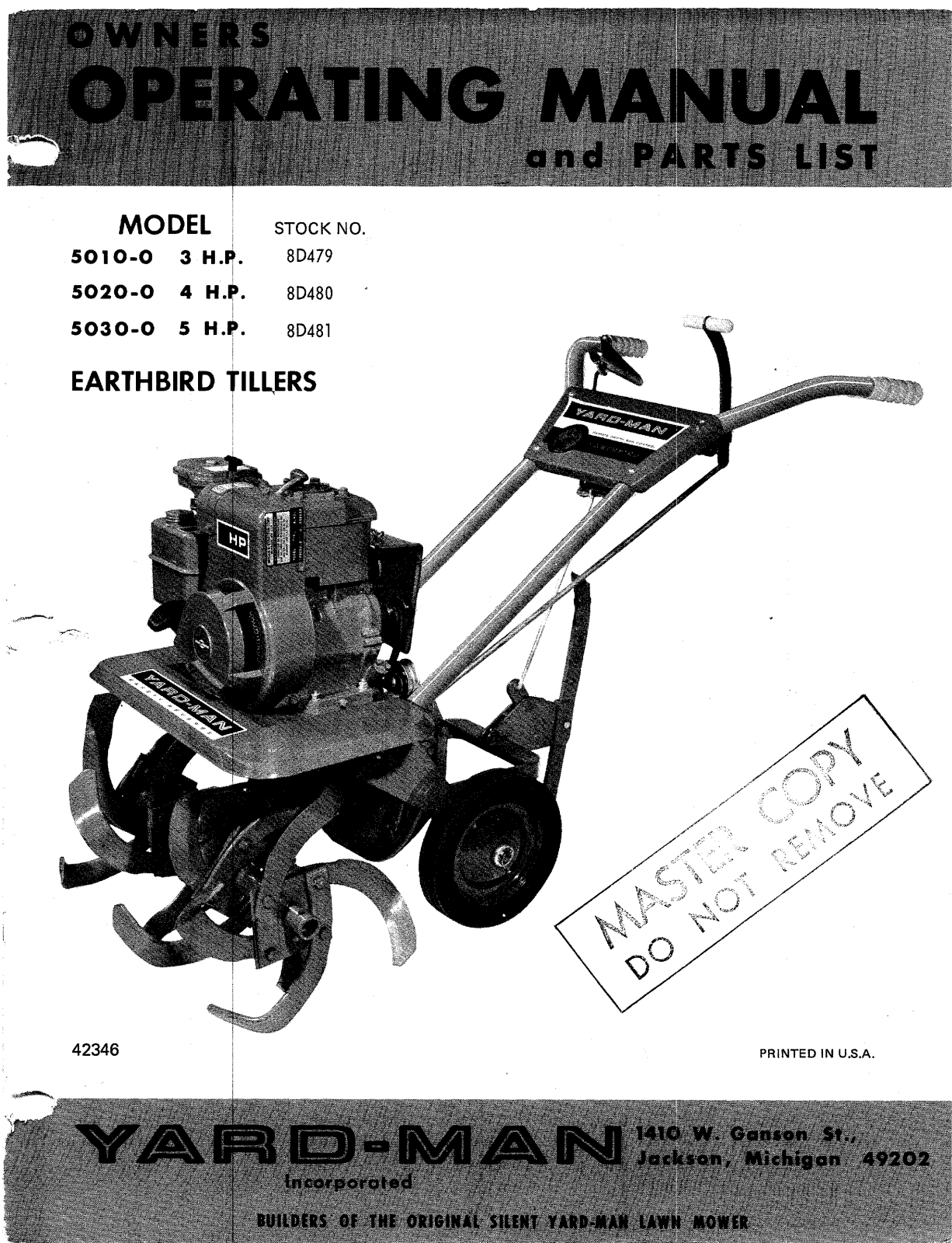 yard -man 5010-0, 5020-0.5030-0 PARTS LIST