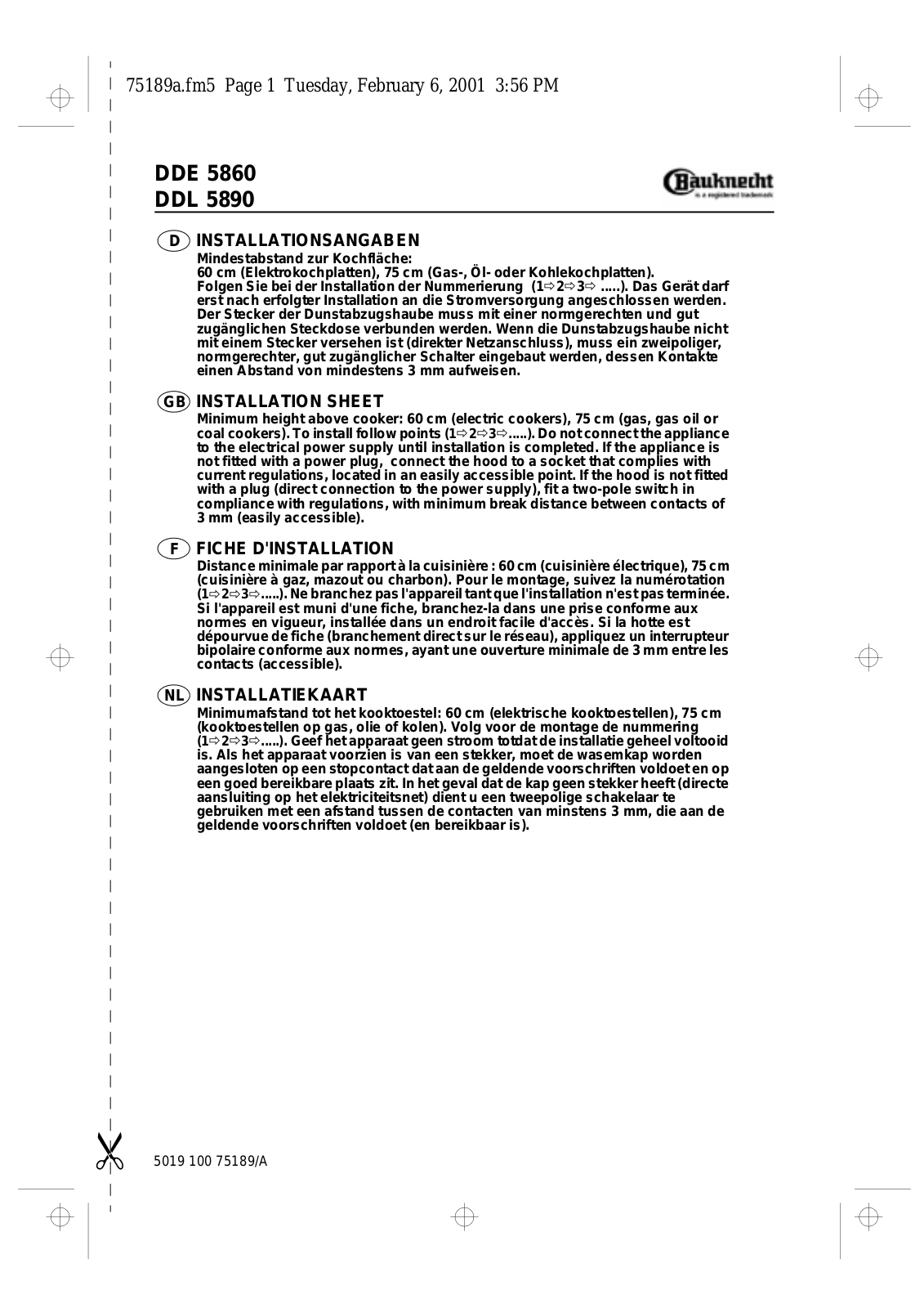 Whirlpool DDE 5860, DDL 5890 INSTALLATION SHEET