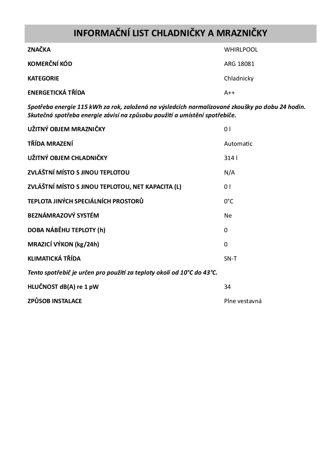 Whirlpool ARG 18081 User Manual