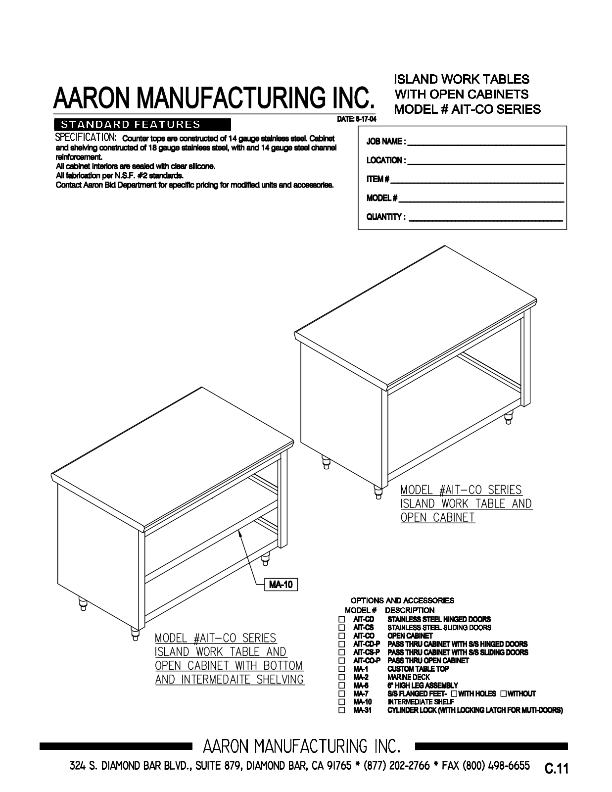 Aaron Manufacturing AIT-CO-20108 User Manual