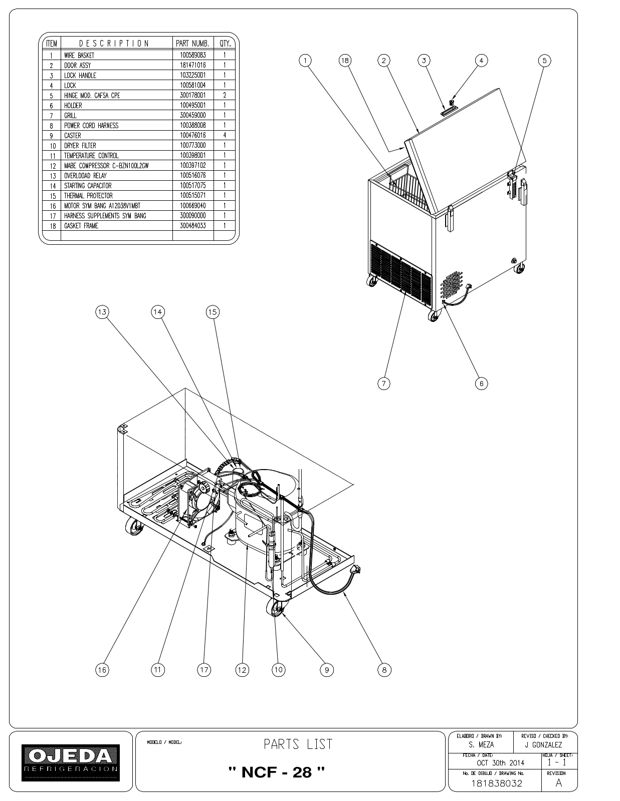 Ojeda NCF28 Parts List