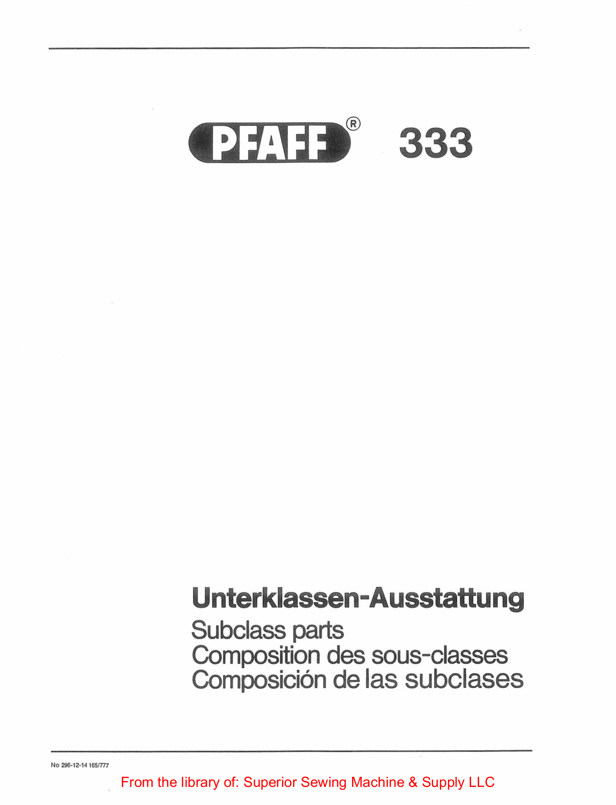 Pfaff 333 User Manual