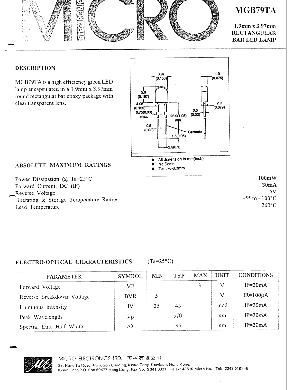 MICRO MGB79TA Datasheet