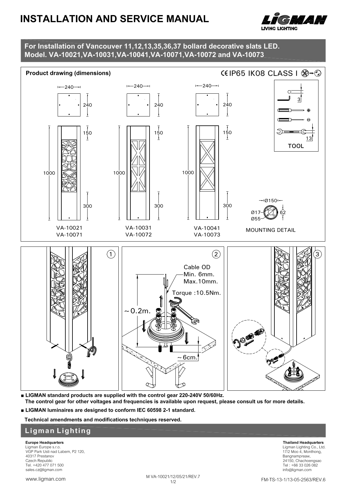 Ligman VA-10021, VA-10031, VA-10041, VA-10071, VA-10072 Installation Manual - ManualMachine.com