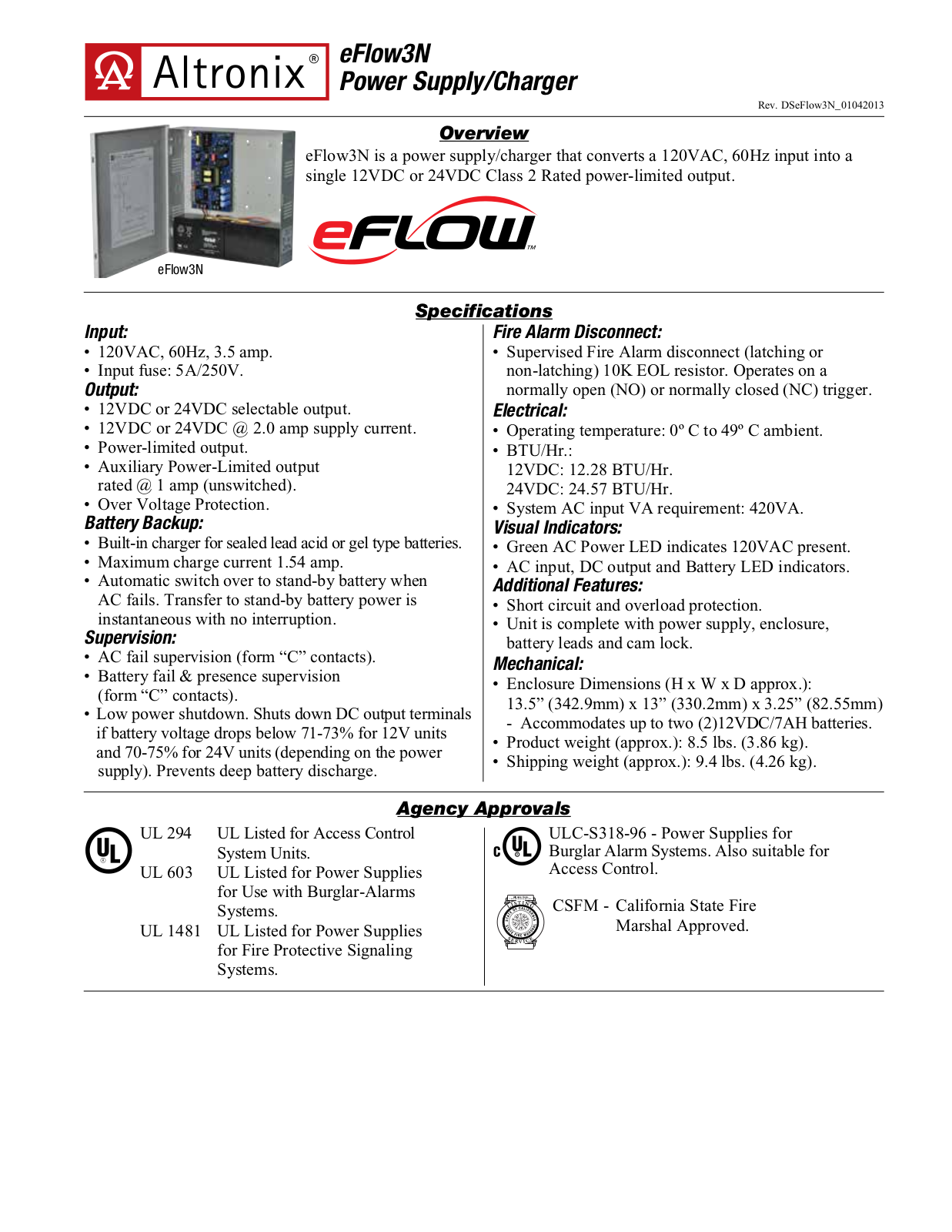 Altronix EFLOW3N Specsheet