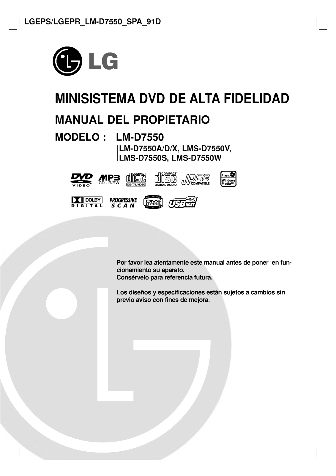 Lg LM-D7550 User Manual