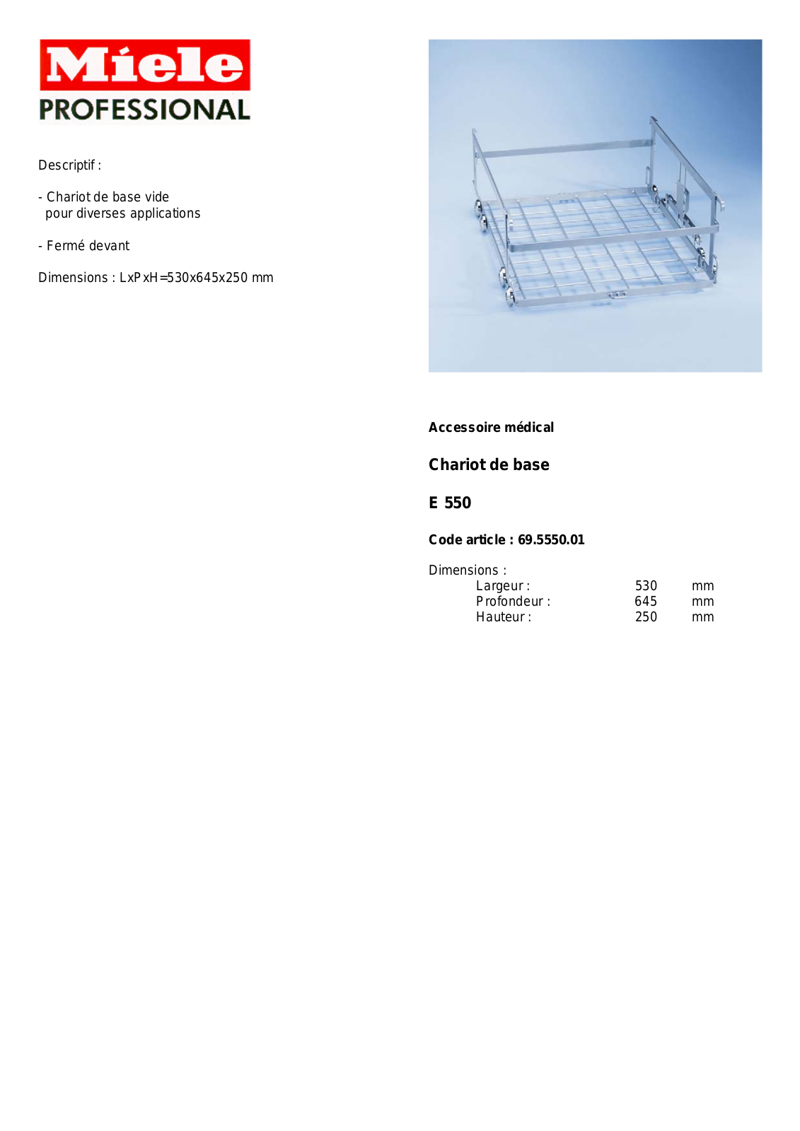 MIELE E 550 DESCRIPTIF User Manual