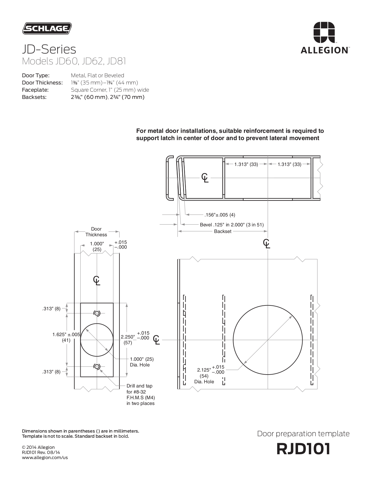 Schlage JD60, JD62, JD81 User Manual