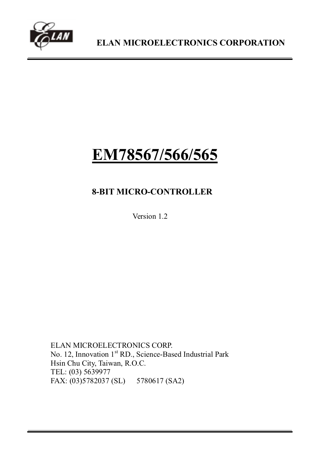 ELAN EM78567BR, EM78567BQ, EM78567BM, EM78567AR, EM78567AQ Datasheet