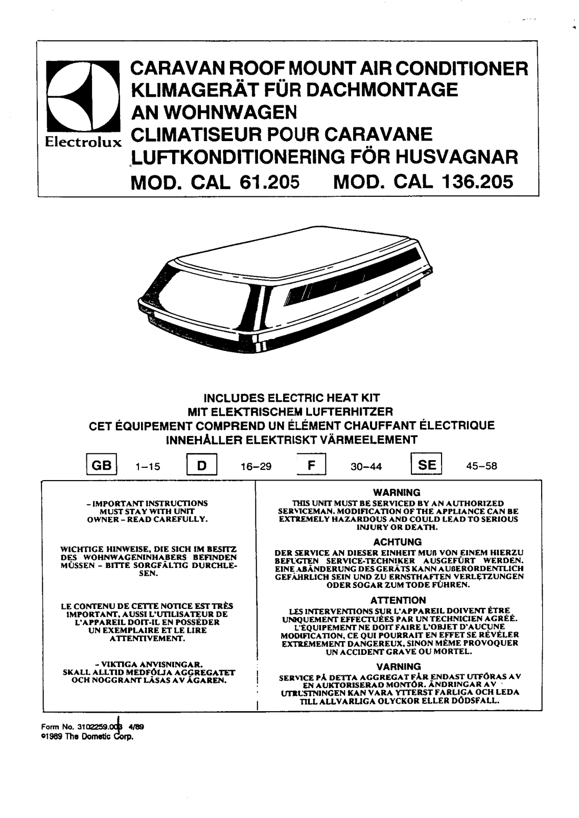 electrolux CAL61.205, CAL136.205 User Manual