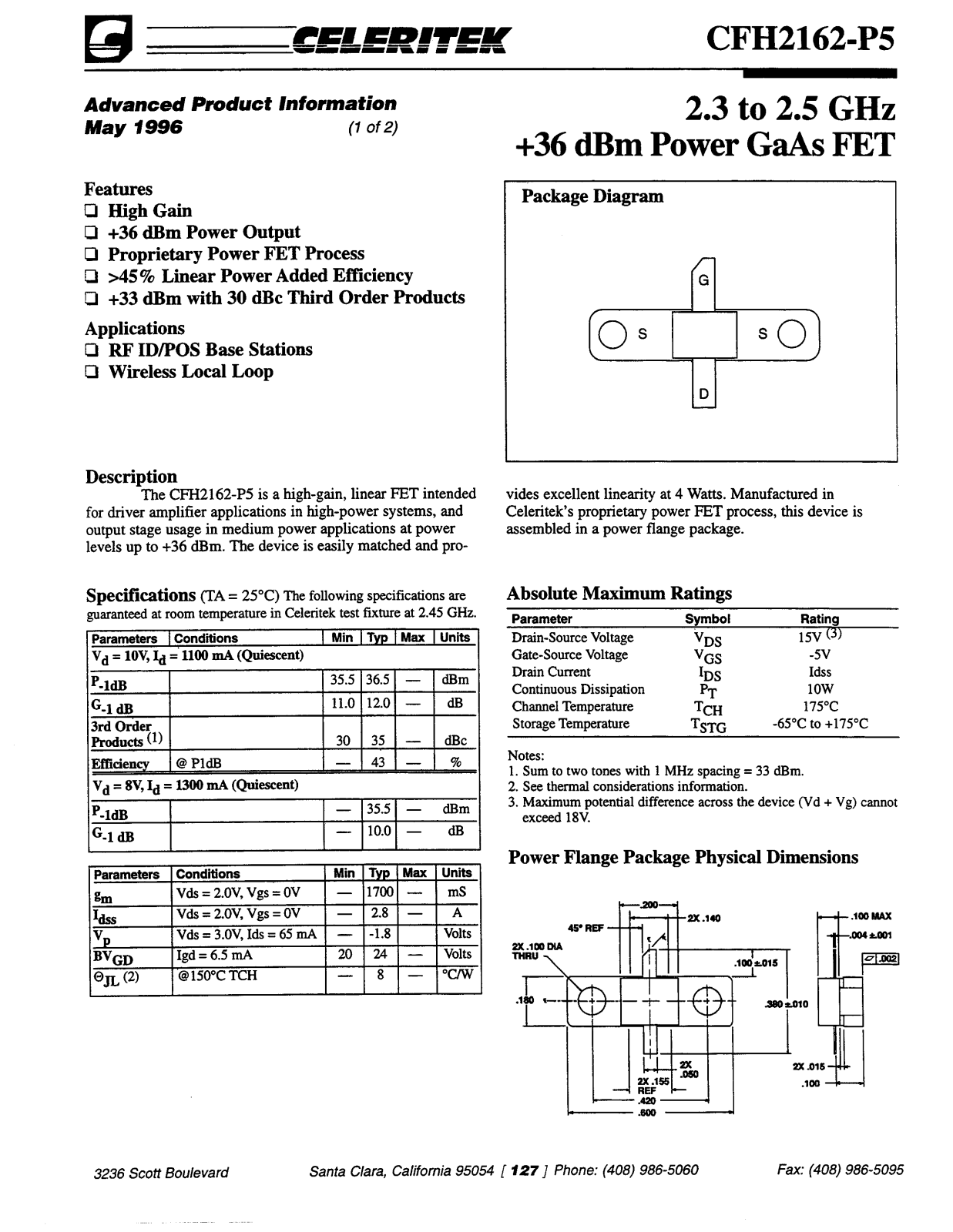 CELER CFH2162-P5 Datasheet