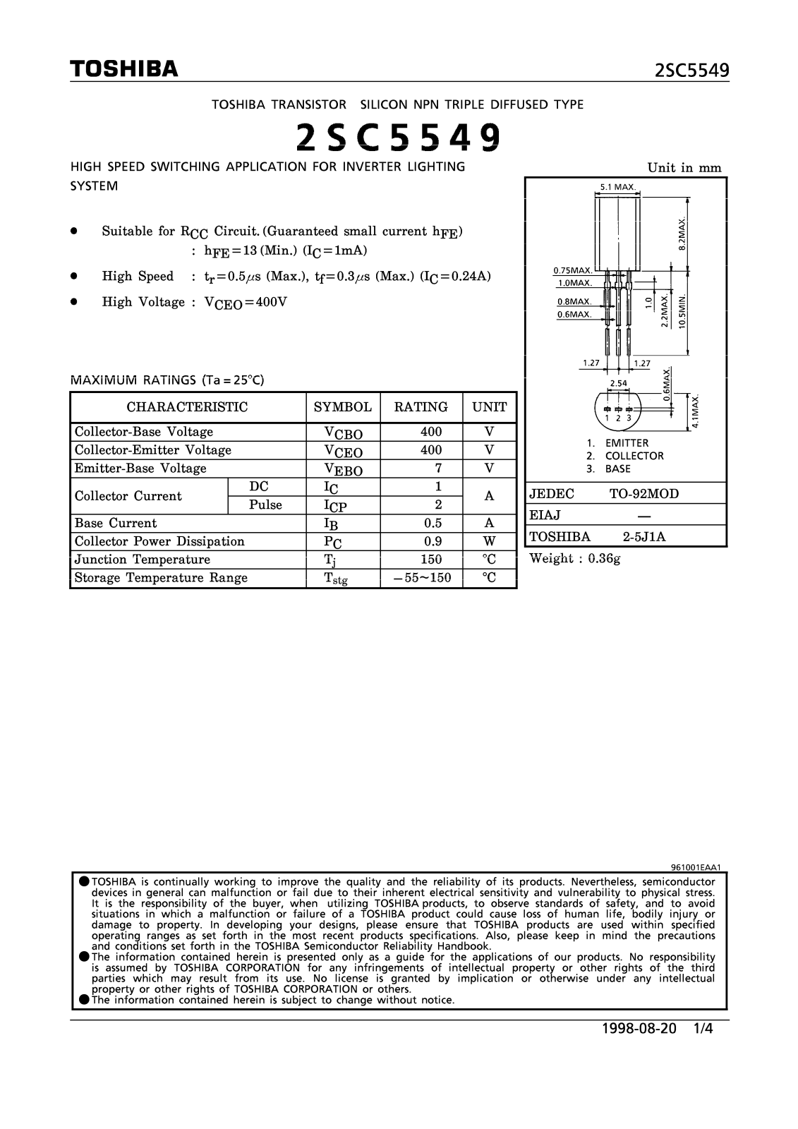 Toshiba 2SC5549 Datasheet