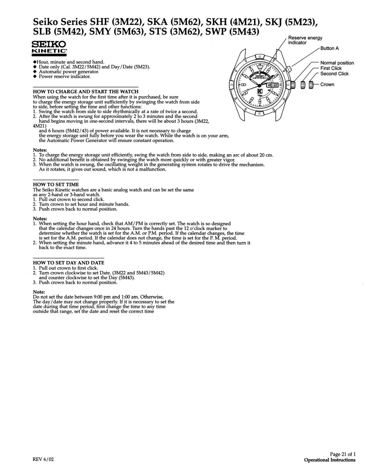 Seiko KINETIC MULTISERIES User Manual