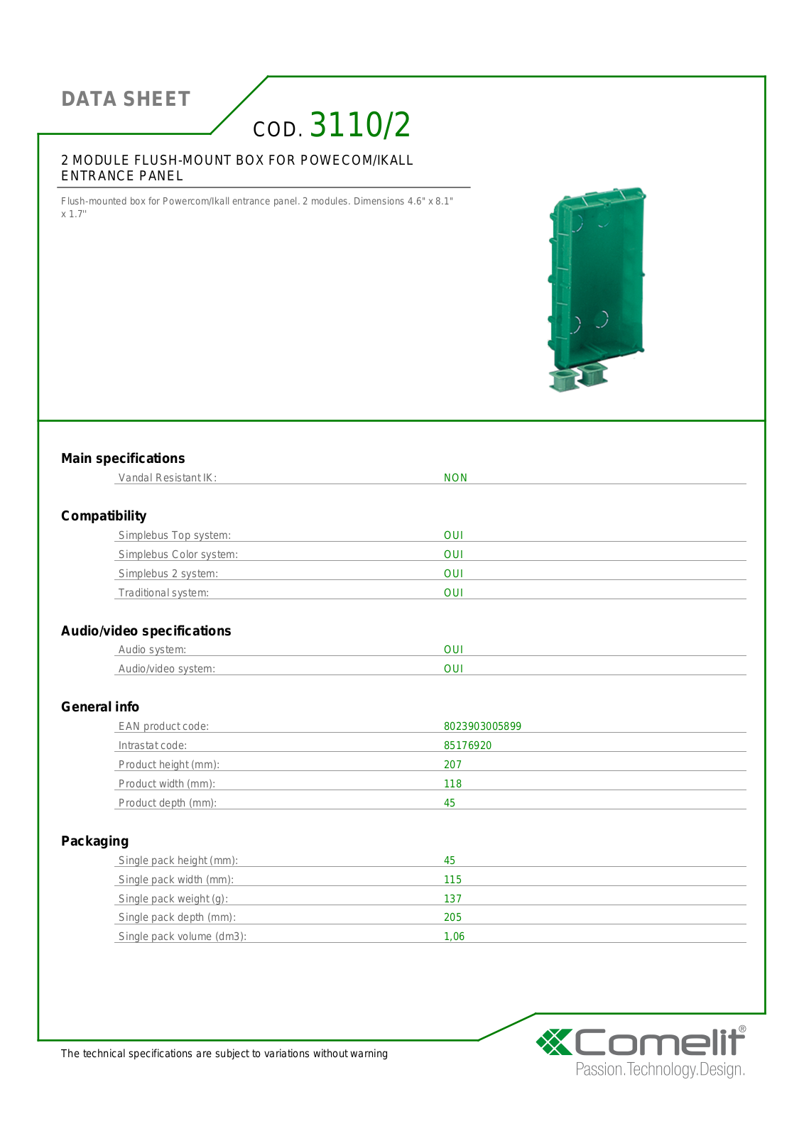Comelit 3110-2 Specsheet - ManualMachine.com