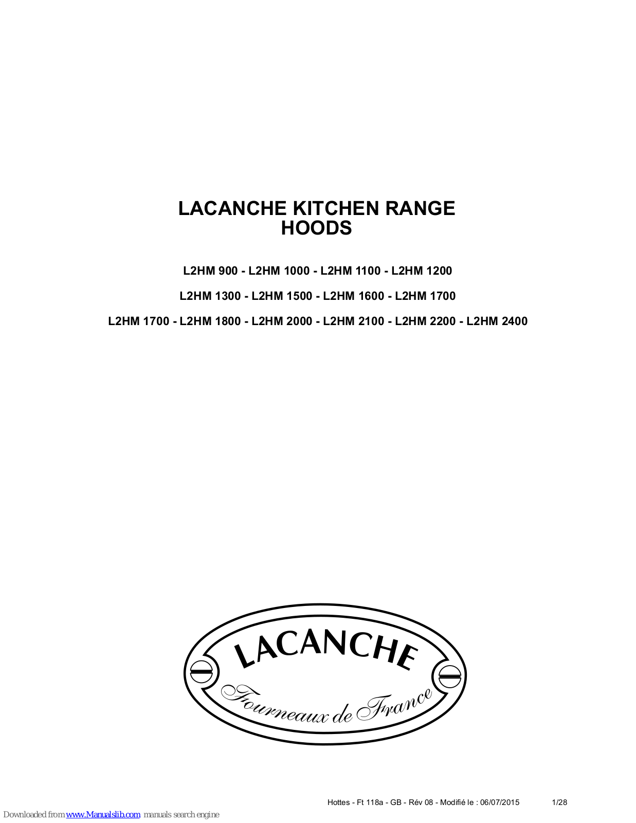 Lacanche L2HM 900, L2HM 1000, L2HM 1100, L2HM 1200, L2HM 1300 Installer Manual