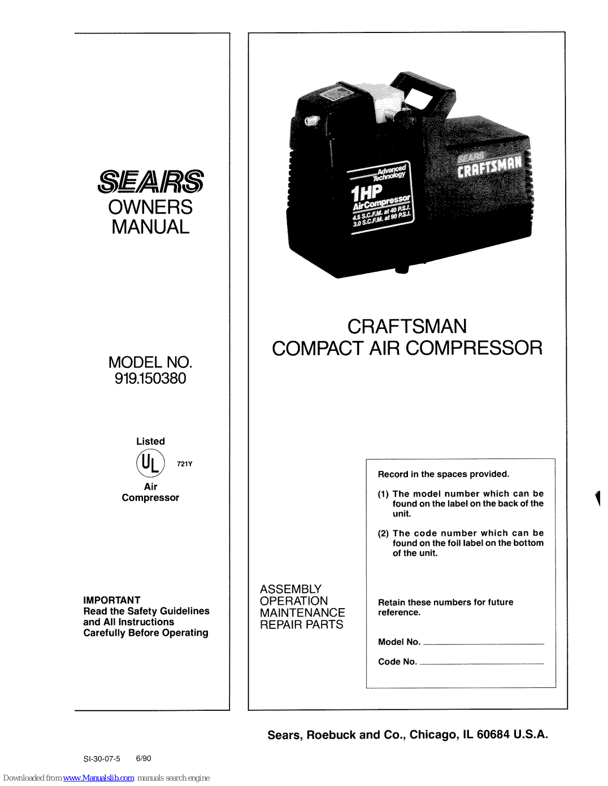 Sears Craftsman 919.150380 Owner's Manual